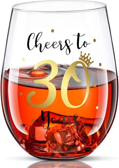 Cheer to 30 Birthday Stemless Wine Glass 30th Birthday Wine Glass Present for Men Women 30th Birthday Party Wedding Anniversary Party Decorations ...