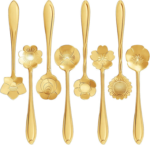 Maitys 16 Pieces Stainless Steel Flower Coffee Spoon Dessert Spoon Sugar Spoon Ice Cream Spoon Stirring Spoon Tea Spoon Milkshake Spoon Set for Ta...