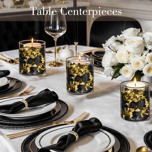 DomeStar 150PCS Fake Gold Ice, Acrylic Ice Fake Plastic Gold Nuggets Rocks Gems Marble Vases Fillers for Table Scatter Birthday Wedding Party Deco...