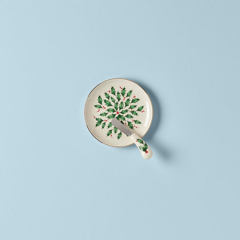 Lenox 863652 Holiday Cheese Plate and Knife Set, Christmas Hosting...