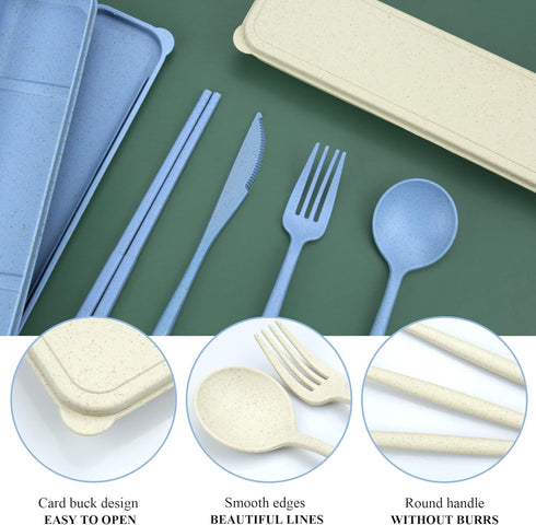 4 Sets Travel Utensils with Case, Cutlery Set Chopsticks Fork Spoon Knife with Case, Reusable Plastic Utensils Sets for Lunch Box Accessories,Port...