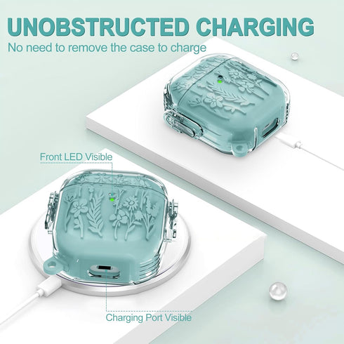 for AirPods Case 1st/2nd Generation Case Cover with Lock, Flower Engraved Case for AirPods 2nd/1st, Full-Body Protective Cover for AirPod Case Cov...