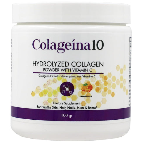 Colageina 10 Hydrolized Collagen Powder with Vitamin C, Anti-Aging, Orange Flavor, Water-Soluble, 3.5 Oz, Jar 3.5 Oz Powder, Jar...