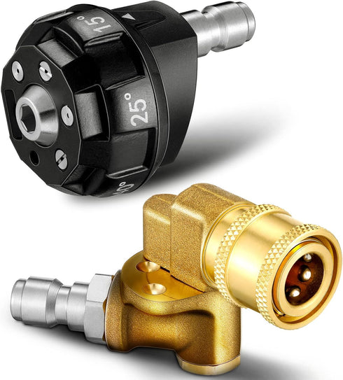 2 Pcs Pressure Washer Nozzle and Pivoting Coupler Kit 6 in 1 Quick Changeover Pivot Adapter Coupler with 5 Rotation Angles 1/4 Inch Quick Changeov...