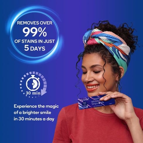 MySmile Advanced Teeth Whitening Strips - Non-Sensitive Formulated 5X Plus Whitening Results, Safe for Enamel - 10 Whitening Strips Dental Stain R...