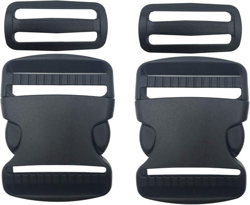 2 Set 2 Inch Flat Dual Adjustable Plastic Quick Side Release Plastic Buckles and Tri-glide Slides for Luggage Straps Pet Collar Backpack Repairing...