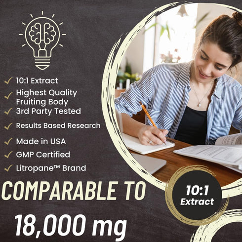 Organic Lions Mane Supplement 120 Capsules. Brain Support Nootropic Immune System Support Mushroom Supplement. 10X Extract Similar to 18,000mg, Co...