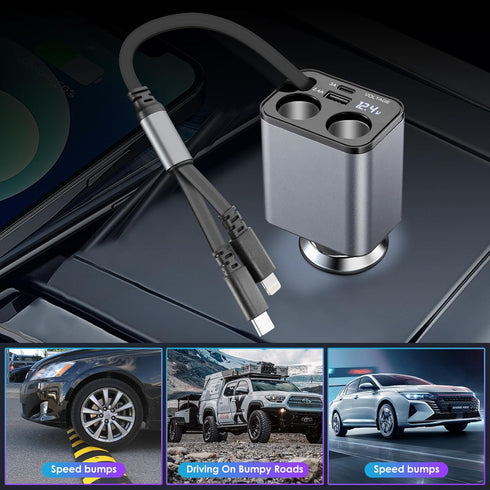 MQOUNY Retractable Car Charger,6 in 1 Fast Car Phone Charger 159W,USB C and 2 Cigarette Lighter Adapter,Retractable Cables Compatible with iPhone ...