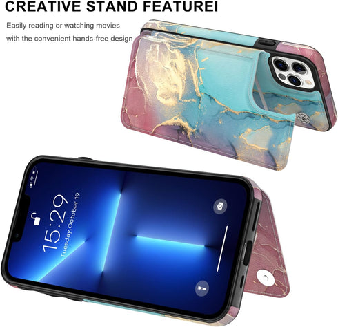LETO for iPhone 13 Pro Max Case,Luxury Flip Folio Leather Wallet Cover with Fashion Designs for Girls Women,Card Slots Protective Phone Shell 6.7"...