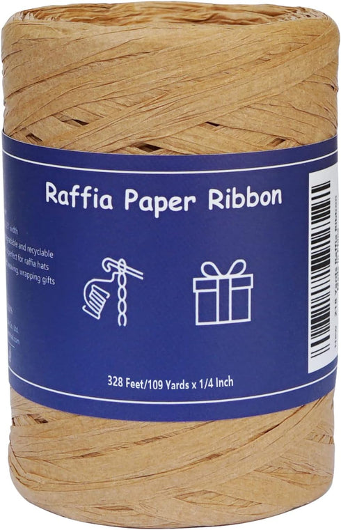 Raffia Ribbon for Gift Wrapping, Packing Paper Twine String, Craft Ribbon for Crochet - 1/4'' Wide, 109 Yards...
