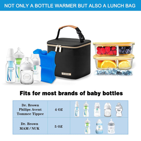 Insulated Bottle Bag with Ice Pack Fits 4 Large Baby Bottles Up to 5 Ounce, Cooler Bag Great for Nursing Mom Daycare-Black...