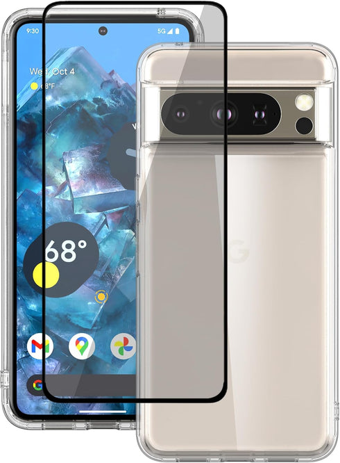for Pixel 8 Pro Case,Premium PC+TPU Shockproof Protective Phone Case Cover with Tempered Glass Screen Protector for Google Pixel 8 Pro (Clear)...