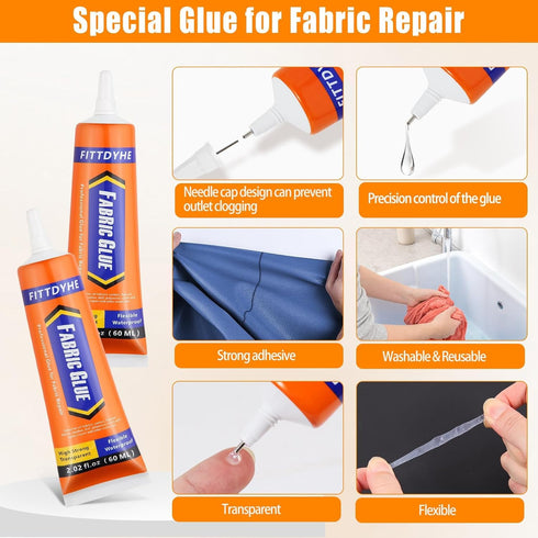 3Pcs Fabric Glue Permanent, 60 ML Washable Clear Clothing Glue, Super Fabric Glue for Rhinestones, Patches, Clothes, Denim, Leather, Polyester, Fa...