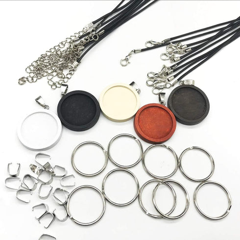 Allazone 45 PCS Wooden Pendant Trays 25 MM 5 Colors Round Pendant Cabochon Craft Bases for DIY Jewelry Gift Making...