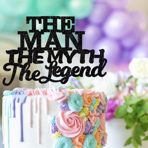 The Man The Myth The Legend Cake Topper Decorations Dad Birthday Theme Happy Father’s Day Party Decor Supplies Black...