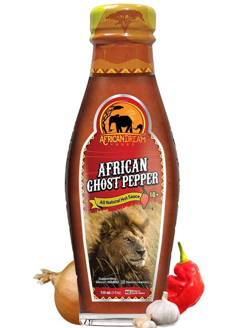 African Ghost Pepper Hot Sauce by African Dream Foods | All Natural Thick and Chunky Bhut Jolokia with Seeds| Made in Africa | 5 fl oz Glass Bottl...