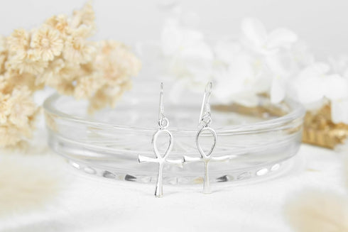 AeraVida History Inspired Ancient Egyptian Heiroglyphs Ankh Symbol of Life .925 Sterling Silver Fishhook Dangle Earrings...