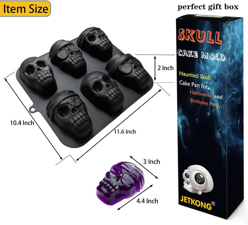 JETKONG Skull Cake Pan Silicone Skull Cakelet Mold Skull Pirate Cake Tin Baking Pan (Black)...