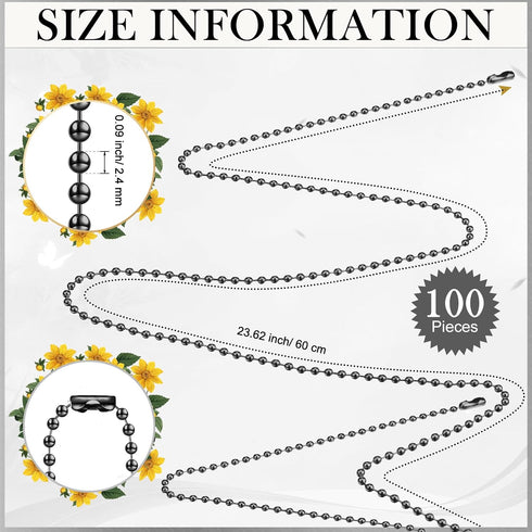 Bucherry 100 Pcs Metal Dog Tag Chain Bulk Bead Link Chain 2.4 mm Ball Beaded Necklace Chains for Jewelry Making DIY Crafts(Black)...