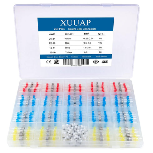 250 pcs Solder Seal Wire Connectors Kit, Waterproof Self-Solder Heat Shrink Butt Connectors Insulated Electrical Solder Stick Terminals...