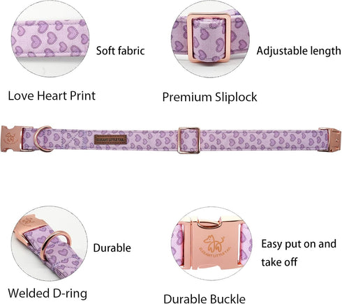 Elegant little tail Dog Collar, Valentine's Day Dog Collar Pet Collar, Purple Heart Dog Collar Cute Girl or Boy Dog Collar Puppy Pet Gift Adjustab...
