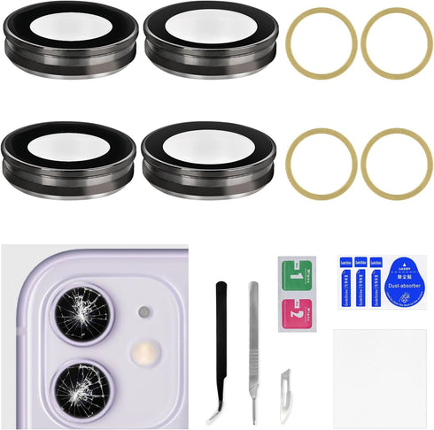2 Sets for iPhone 11 Gold HD Tempered Back Camera Lens Cover Replacement for iPhone11 Rear Camera Lens Frame Kit Dual-Sided Adhesive with Fix Tool...