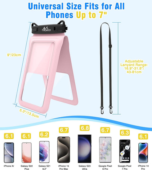 MoKo Double Case Waterproof Phone Pouch, 2Pack Waterproof Phone Case Dry Bag with Adjustable Lanyard Compatible with iPhone 15 14 Pro Max Galaxy S...