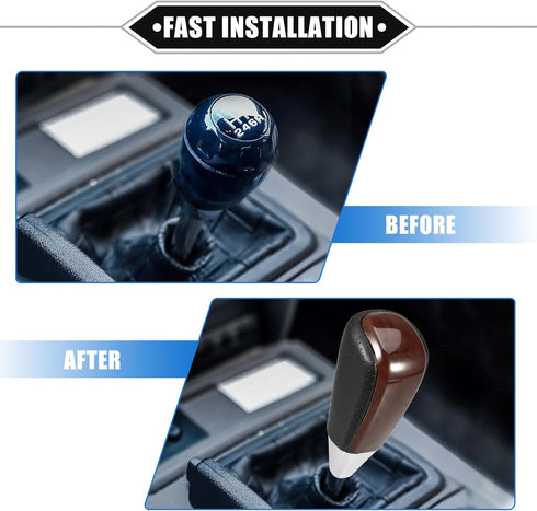 Automatic Gear Shift Knob Compatible for Toyota Land Cruiser 2003-2021, Durable Faux Leather Plastic Black Brown Drilled Grain Pattern...