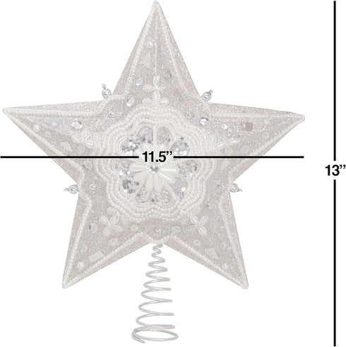 Kurt Adler 13.5-inch Star Treetop with Ivory Pearls and Platinum Glass Glitter...