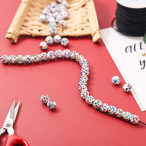 10 mm Rhinestone Clay Beads,100 pcs Chroma Shiny Round Shamballa Disco Ball Beads Bulk,Polymer Clay Crystal Beads Round Charms Diamond Beads for J...