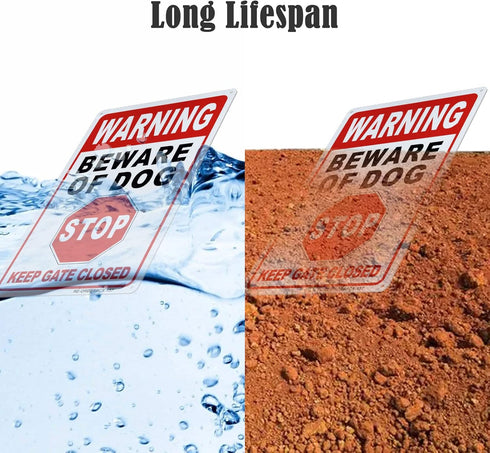 Beware of Dog Warning Sign 2 Pack, Dogs In Yard, Stop, Keep Gate Closed Sign, 12x8 Inch Rust Free Aluminum Metal, Beware of Dog Signs for Fence, E...