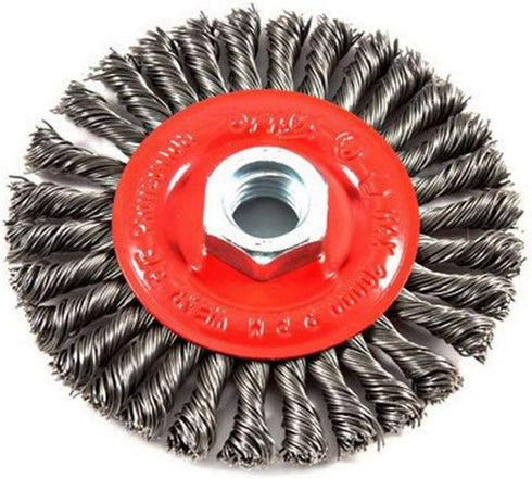 Forney 72760 Wire Wheel Brush, Stringer Bead Twist with 5/8-Inch-11 Threaded Arbor, 4-Inch-by-.020-Inch...