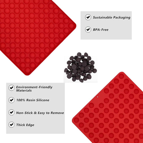 Chocolate Drops Silicone Mold Mini Round 148 Cavity Dog Treat Molds Non-Stick Gummy Candy Molds for DIY Chocolate Cookies Jelly Red 2 PCS...