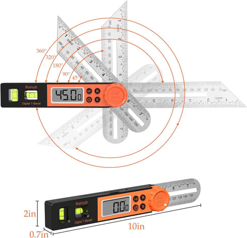 Digital Angle Finder Protractor 0-360 Degree T-Bevel Gauge & Protractor with Horizontal Vertical Bubble & Full LCD Display for Woodworking, Metalw...