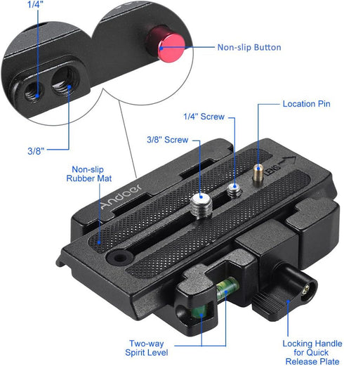 Andoer Quick Release Plate for Manfrotto 501 500Ah 701HDV 503HDV Q5 Head,Camera Tripod Quick Release Adapter...