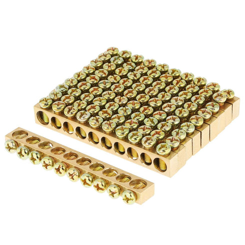 10pcs 10-Hole Electrical Distribution Wire Screw Terminal Brass Ground Neutral Bar Terminal Block Bar...