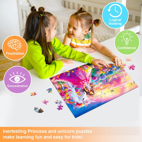 100 Piece Jigsaw Puzzle for Kids Age 4-8 Teens Gift Family Time (Princess & Unicorn)...