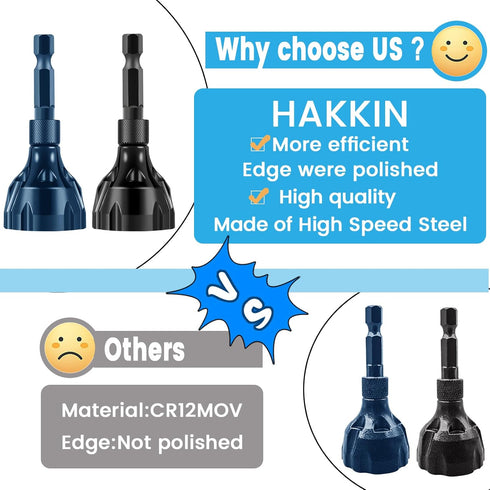 Hakkin 2Pack Hex Shank Deburring External Chamfer Tool with Carbide Blade, Quick Release Deburring Chamfering Drill Bit Repairing Damaged Bolts Sc...