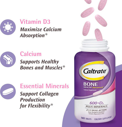 Caltrate 600 Plus D3 Plus Minerals Calcium and Vitamin D Supplement Tablets, Bone Health and Mineral Supplement for Adults - 120 Count (Packaging ...