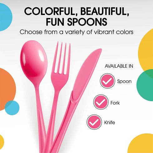 Disposable Cerise Plastic Spoons 50 Pcs - Heavy Duty Cerise Plastic Disposable Cutlery - Cerise Disposable Flatware, Cerise Plastic Silverware, Pl...