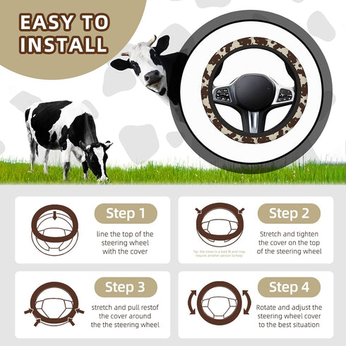 SuperKaKa Brown Cow Print Steering Wheel Cover,Cute Auto Anti-Slip Breathable Cow-Pattern Covers Protector Universal Car Interior Accessories for ...