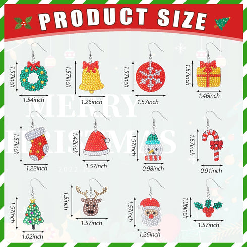 Remuuly 12 Pairs Christmas Diamond Painting Earrings Making Kit 5d DIY Dangle Drop Diamond Art Earrings Ornament Christmas Tree Santa Snowflake Sn...