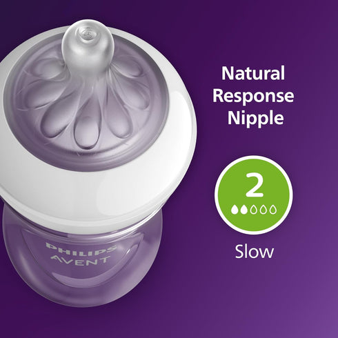Philips Avent Natural Baby Bottles with Natural Response Nipples (Slow Flow, Flow 2), 4oz, 4-Pack, SCY900/04...