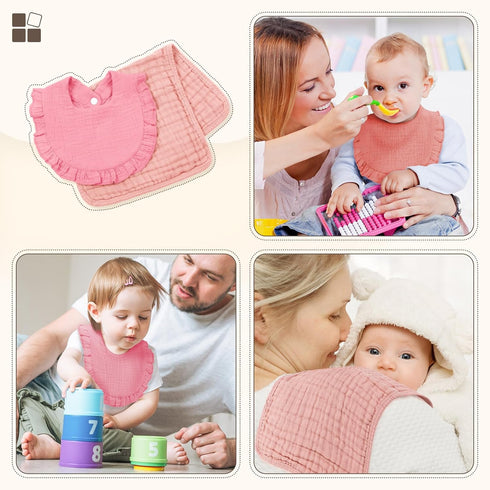 Omisy 4 Pack Burp Cloths & 4 Pack Muslin Baby Bibs Sets, for 2-36 Months Drooling Teething Girl Boy's Burp and Snap Bib...