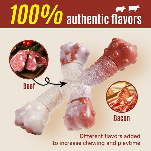 Dog Chew Toys for Aggressive Chewers Medium/Large Breed,Bacon Flavor,Tough Bones with Nylon(2 Pack)...