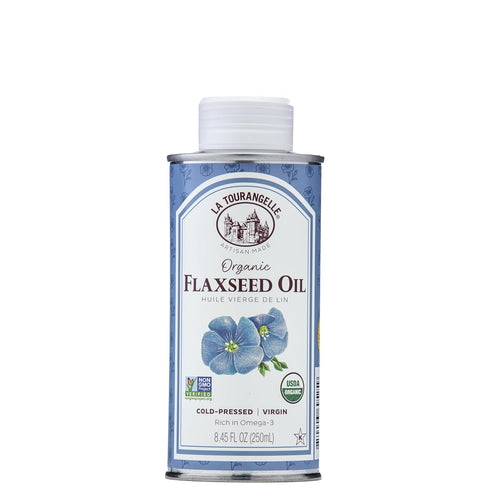 La Tourangelle, Organic Flaxseed Oil, Essential Omega-3 to Improve Heart Health, Vegan, Non-GMO, Gluten-Free, Kosher, Cast Iron Seasoning, 8.45 Fl...
