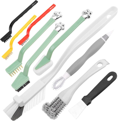 10Pack Kitchen Cleaning Brush Set,Deep Clean Gas Stove Brass Brush, Kitchen Sink Nylon Brushes,Cooktop Scraper,Stiff Bristles Rust Removing and Du...