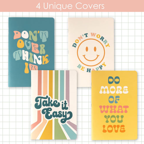 THiNKABLE Cute Notebook Set, 4 Pack Pastel Journals, 5.5 x 8.3 in, 60 Pages, Cute Pretty Inspirational Notebooks, Soft Cover Journals for Students...