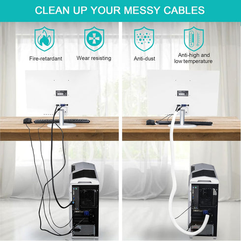 6.6ft - 4/5 inch White Cable Sleeve, Cable Organizer for Desk PC TV Computer, Wire Protector Cable Wrap Cover, Cord Management for Home Office...