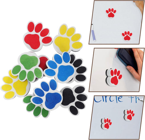 Tofficu Magnetic White Board Erasers, 10pcs Paw Print Dry Erase Eraser Chalkboard Cleaner Cartoon Whiteboard Erasers Classroom Teacher Supplies fo...